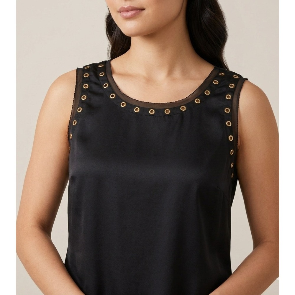 Worthington Tank Top Medium Black Gold Grommet Eyelet Sleeveless Blouse